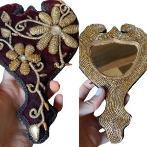 Antique vintage 1920s beaded vintage hand mirror velvet abstract Victorian
